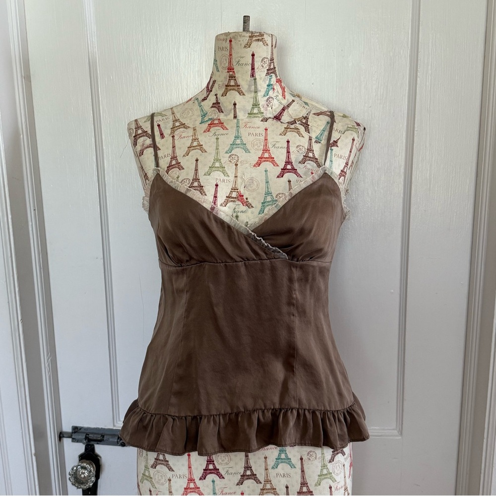 Brown Camisole with White Ruffle Trim
